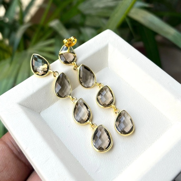 Jewelry - SMOKEY QUARTZ 24kGOLD ELECTROPLATED EARRINGS